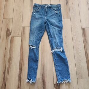 Abercrombie & Fitch Distressed High Rise Super Skinny Ankle Jeans in Blue